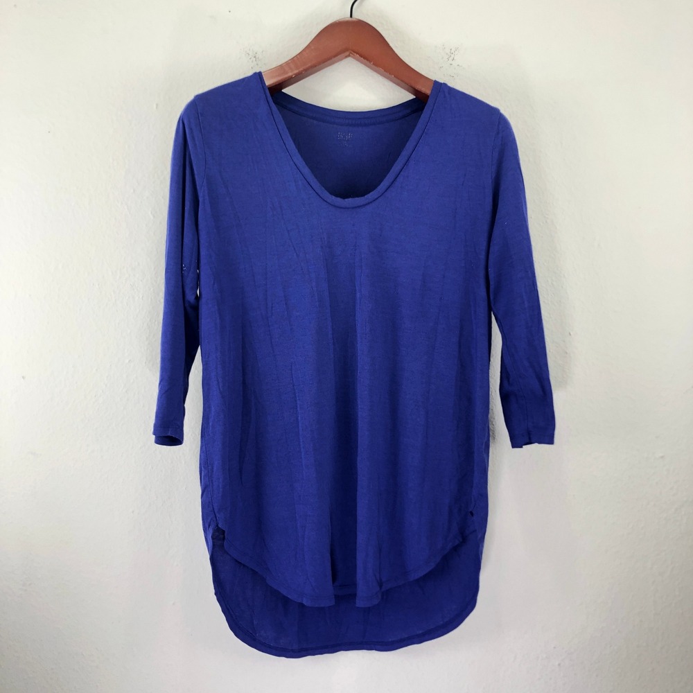 Old Navy Womens Royal Blue V-Neck Tunic 3/4 Sleeve High-Low Hem Top XL